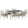 Image de vidaXL Ensemble de Salle à Manger pour Jardin 7 pcs Gris Clair, Jardin et Terrasse, Ensemble Moderne, Salle à Manger Résistante, Table en Verre Lounge, Mobilier en Rattan