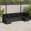 Image de vidaXL Ensemble de canapé de jardin avec coussin 7 pcs Noir Poly rotin