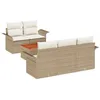 Image de Ensemble de Canapé de Jardin 6 Pièces avec Coussins Beige Poly Rotin Acacia