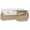 Image de Ensemble de Canapé de Jardin 5 Pièces avec Coussins Beige en Rotin Poly