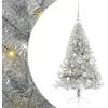 Image de vidaXL Sapin de Noël Artificiel pré-éclairé Argent 120 cm Pet, Arbre de Noël Moderne en Forme de cône, éclairage de Vacances USB, Display LED, déco Festive pour Le Salon et Le Jardin