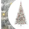 Image de vidaXL Sapin de Noël Artificiel pré-éclairé Argent 210 cm Pet, Arbre de Noël Moderne en cône, déco Lumineuse LED pré-éclairée, éclairage de Jardin Festif, intérieur saisonnier