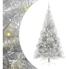 Image de vidaXL Sapin de Noël Artificiel pré-éclairé Argent 210 cm Pet, Arbre de Noël Moderne en Forme de cône, éclairage de Vacances USB, Display LED, déco Festive pour Le Salon et Le Jardin