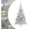 Image de vidaXL Sapin de Noël Artificiel pré-éclairé Argent 210 cm Pet, Arbre de Noël Moderne en cône, déco Lumineuse LED pré-éclairée, éclairage de Jardin Festif, intérieur saisonnier