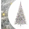 Image de vidaXL Sapin de Noël Artificiel pré-éclairé Argent 210 cm Pet, Arbre de Noël Moderne en Forme de cône, éclairage de Vacances USB, Display LED, déco Festive pour Le Salon et Le Jardin