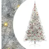 Image de vidaXL Sapin de Noël Artificiel pré-éclairé Argent 240 cm Pet, Arbre de Noël Moderne en Forme de cône, éclairage de Vacances USB, Display LED, déco Festive pour Le Salon et Le Jardin