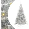 Image de vidaXL Sapin de Noël Artificiel pré-éclairé Argent 240 cm Pet, Arbre de Noël Moderne en Forme de cône, éclairage de Vacances USB, Display LED, déco Festive pour Le Salon et Le Jardin