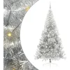 Image de vidaXL Sapin de Noël Artificiel pré-éclairé Argent 240 cm Pet, Arbre de Noël Moderne en Forme de cône, éclairage de Vacances USB, Display LED, déco Festive pour Le Salon et Le Jardin