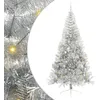 Image de vidaXL Sapin de Noël Artificiel pré-éclairé Argent 240 cm Pet, Arbre de Noël Moderne en Forme de cône, éclairage de Vacances USB, Display LED, déco Festive pour Le Salon et Le Jardin