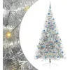 Image de vidaXL Sapin de Noël Artificiel pré-éclairé Argent 240 cm Pet, Arbre de Noël Moderne en Forme de cône, éclairage de Vacances USB, Display LED, déco Festive pour Le Salon et Le Jardin