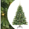 Image de vidaXL Sapin de Noël Artificiel avec 150 LED Vert 120 cm PE et PVC, Salon, Décoration Moderne en cône, Ornement de Noël Durable, lumière intérieure extérieure, LED Blanc Chaud