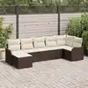 Image de vidaXL Ensemble de canapé de jardin 7 pcs Marron et blanc Poly rotin