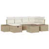 Image de Ensemble de canapé de jardin 7 pièces avec coussins Beige Poly Rattan