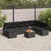 Image de vidaXL Ensemble de canapé de jardin avec coussin 9 pcs Noir polyrotin