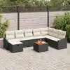 Image de vidaXL Ensemble de canapé de jardin avec coussin 9 pcs Noir Poly rotin