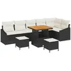 Image de vidaXL Ensemble de canapé de Jardin avec Coussin 9 pcs Noir Poly rotin, Set de Jardin et terrasse, canapé modulable Moderne, Table Acacia légère, Meuble extérieur résistant UV