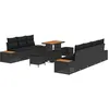 Image de vidaXL Ensemble de canapé de Jardin 10 pcs Noir polyrotin, Accents en Bois d'acacia, mobilier modulable, canapé de Jardin, kit de terrasse, détente extérieure