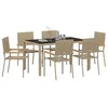 Image de vidaXL Ensemble de Salle à Manger pour Jardin 7 pcs Beige polyrotin, Ensemble de Restauration extérieur élégant, mobilier de Jardin Moderne, Table en Acier, accoudoirs en Acacia