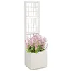 Image de vidaXL Cache-Pot de Jardin Blanc 36 x 36 x 140 cm Polypropylène, Pot de Fleurs Moderne, planteur intérieur/extérieur, bac en Plastique, Treillis de Jardin pour déco de Patio
