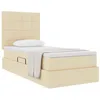 Image de vidaXL Lit avec Rangement et Matelas Crème 90 x 200 cm Polyester, Cadre de lit Noir stylé, Rangement Moderne, Design rectangulaire, Espace Confortable, Matelas Inclus