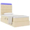 Image de vidaXL Lit avec Rangement et LED avec LED Crème 90 x 200 cm Polyester, Mobilier Chambre innovant, lit Moderne avec Levage hydraulique, Rangement sous Le lit, LED, Soutien Position Sommeil