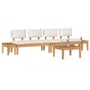 Image de vidaXL Ensemble de canapé de Jardin 5 pcs Marron et Crème, Jardin et terrasse, Meubles Patio Modernes, canapé extérieur, sièges en Teck, Ensemble Relaxant, Coussins en Mousse