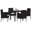 Image de Ensemble de salle à manger de jardin 5 pièces avec coussins en rattan poly noir