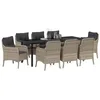 Image de Ensemble de repas de jardin 9 pièces avec coussins Gris clair Poly Rattan