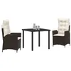 Image de vidaXL Ensemble de Salle à Manger pour Jardin 3 pcs Marron polyrotin, Ensemble de Repas Moderne pour Jardin et terrasse, mobilier en Poly rotin, Cadre en Acier, Table en Verre, sièges réglables