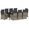Image de vidaXL Ensemble de Salle à Manger pour Jardin 9 pcs Gris polyrotin, Ensemble de Jardin Chic, Meubles en Poly rotin, Table en Verre, chaises en Acier, Dossier réglable