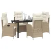 Image de vidaXL Ensemble de Salle à Manger pour Jardin 5 pcs Beige polyrotin, Ensemble de Jardin Chic, Meubles en Poly rotin, Table en Verre, chaises en Acier, Dossier réglable