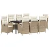 Image de vidaXL Ensemble de Salle à Manger pour Jardin 9 pcs Beige polyrotin, Ensemble de Jardin Chic, Meubles en Poly rotin, Table en Verre, chaises en Acier, Dossier réglable