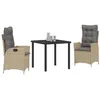 Image de vidaXL Ensemble de Salle à Manger pour Jardin 3 pcs Beige polyrotin, Ensemble de Repas Moderne pour Jardin et terrasse, mobilier en Poly rotin, Cadre en Acier, Table en Verre, sièges réglables