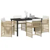 Image de vidaXL Ensemble de Salle à Manger pour Jardin 5 pcs Beige polyrotin, Ensemble de Jardin Chic, mobilier Moderne pour terrasse, chaises ergonomiques Confortables, Table en Verre