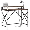 Image de vidaXL Bureau Chêne Marron 100 x 50 x 86.5 cm Bois d'ingénierie, Bureau Moderne, Design rectangulaire, Rangement spacieux, éclairage intégré, Ergonomique et Pratique.