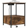 Image de vidaXL Table de Nuit avec Station de Chargement 2 pcs Chêne fumé, Rangement Moderne pour la Chambre, Table de Nuit rectangulaire, tiroir Pratique, Design Contemporain, Efficace