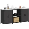 Image de vidaXL Ensemble de Rangement Cuisine 3 pcs Noir Acier laminé à Froid, Meuble de Rangement Moderne, étagère en Acier, Style Industriel pour Votre Cuisine, Organisation intérieure