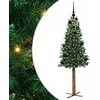 Image de vidaXL Sapin de Noël Mince Vert 150 cm PVC et Bois de pin Massif, Décoration Salon, Sapin de Noël Étroite en PVC, Lumières LED, Ornement Compact pour Intérieur