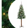 Image de vidaXL Sapin de Noël Mince Vert 150 cm PVC et Bois de pin Massif, Décoration Salon, Sapin de Noël Étroite en PVC, Lumières LED, Ornement Compact pour Intérieur