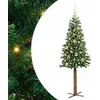 Image de vidaXL Sapin de Noël Mince Vert 150 cm PVC et Bois de pin Massif, Décoration Salon, Sapin de Noël Étroite en PVC, Lumières LED, Ornement Compact pour Intérieur