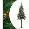Image de vidaXL Sapin de Noël Mince Vert 150 cm PVC et Bois de pin Massif, Décoration Salon, Sapin de Noël Étroite en PVC, Lumières LED, Ornement Compact pour Intérieur