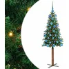 Image de vidaXL Sapin de Noël Mince Vert 150 cm PVC et Bois de pin Massif, Décoration Salon, Sapin de Noël Étroite en PVC, Lumières LED, Ornement Compact pour Intérieur