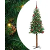 Image de vidaXL Sapin de Noël Mince Vert 150 cm PVC et Bois de pin Massif, Décoration Salon, Sapin de Noël Étroite en PVC, Lumières LED, Ornement Compact pour Intérieur