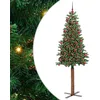 Image de vidaXL Sapin de Noël Mince Vert 180 cm PVC et Bois de pin Massif, Décoration Salon, Sapin de Noël Étroite en PVC, Lumières LED, Ornement Compact pour Intérieur