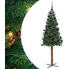 Image de vidaXL Sapin de Noël Mince Vert 180 cm PVC et Bois de pin Massif, Décoration Salon, Sapin de Noël Étroite en PVC, Lumières LED, Ornement Compact pour Intérieur