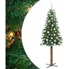 Image de vidaXL Sapin de Noël Mince Vert 180 cm PVC et Bois de pin Massif, Décoration Salon, Sapin de Noël Étroite en PVC, Lumières LED, Ornement Compact pour Intérieur