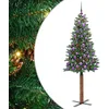 Image de vidaXL Sapin de Noël Mince Vert 180 cm PVC et Bois de pin Massif, Décoration Salon, Sapin de Noël Étroite en PVC, Lumières LED, Ornement Compact pour Intérieur