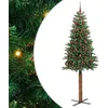 Image de vidaXL Sapin de Noël Mince Vert 210 cm PVC et Bois de pin Massif, Décoration Salon, Sapin de Noël Étroite en PVC, Lumières LED, Ornement Compact pour Intérieur