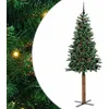 Image de vidaXL Sapin de Noël Mince Vert 210 cm PVC et Bois de pin Massif, Décoration Salon, Sapin de Noël Étroite en PVC, Lumières LED, Ornement Compact pour Intérieur