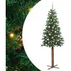 Image de vidaXL Sapin de Noël Mince Vert 210 cm PVC et Bois de pin Massif, Décoration Salon, Sapin de Noël Étroite en PVC, Lumières LED, Ornement Compact pour Intérieur
